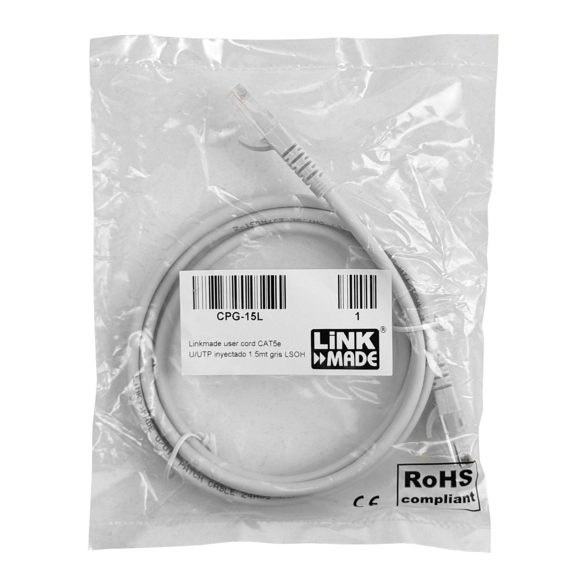 CPG-15L LINKMADE 1,5MT CAT5E GRIS LSZH LATIGUILLO DE RED MOLDEADO MULTIHILO 1.5M
