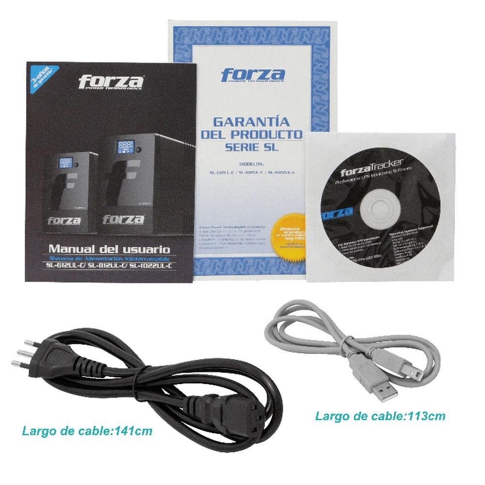 SL-812UL-C FORZA 65WH 1x9AH 800VA 480W 4-IH-Chile 1-C13 1-C14 AVR USB 2-RJ UPS
