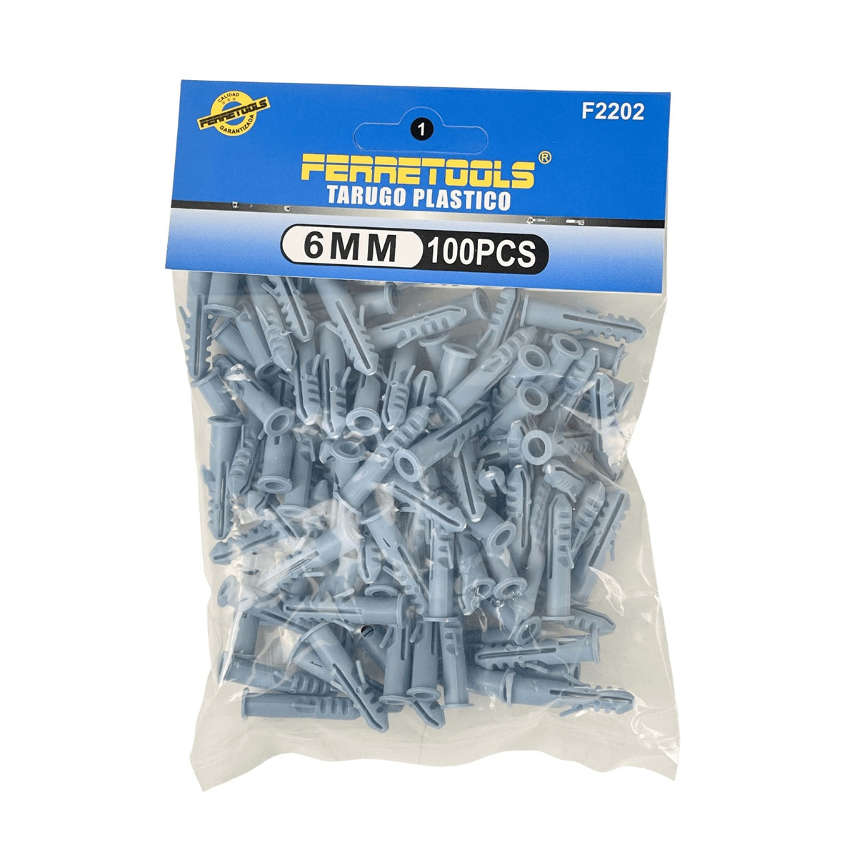 TARUGO-6MM Fijación Plástica de Polietileno Gris de 6x30mm para Tornillo de 4x32, Paquete de 100 Piezas