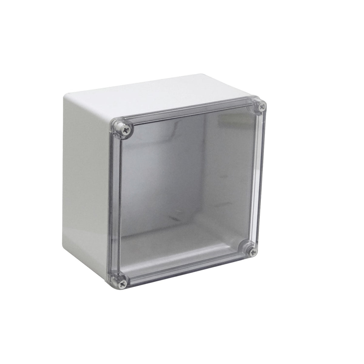 AT-2020 Caja de ABS 200x200x130mm con grado de protección IP66, cubierta transparente y panel de aluminio