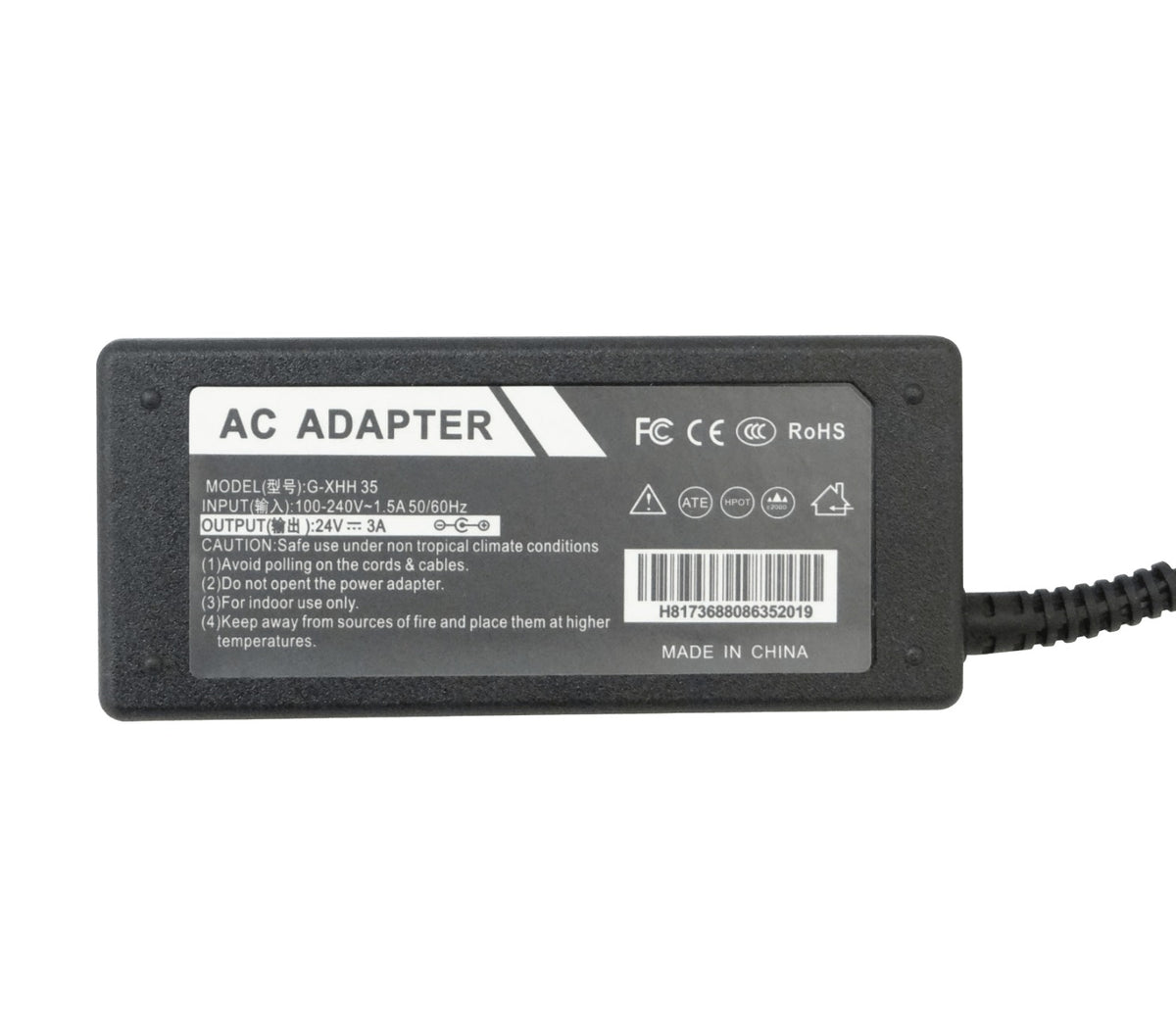 F24-3C Conector 5,5x2,5mm Fuente Conmutada de 24VDC 3A 72W con carcasa plástica para interior