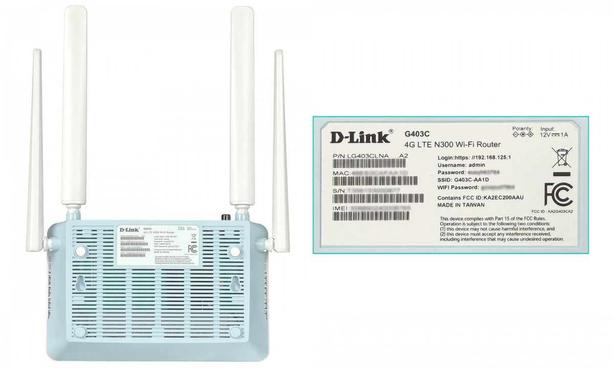 G403C D-LINK 4G/LTE-Cat4 N300-2,4GHz 4-antenas-fijas 1-Sim 3-100 1-WAN