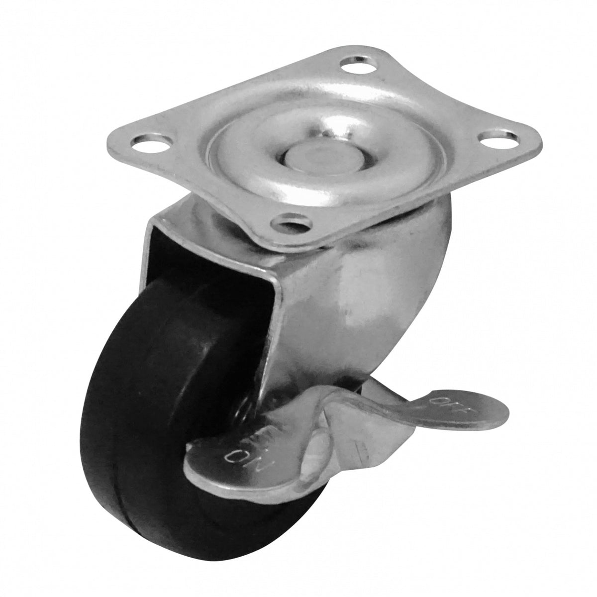 RUEDE-2 Rueda giratoria de 2 pulgadas con bloqueo, color negro, capacidad de carga 25 kg, dimensiones 48x59x67 mm