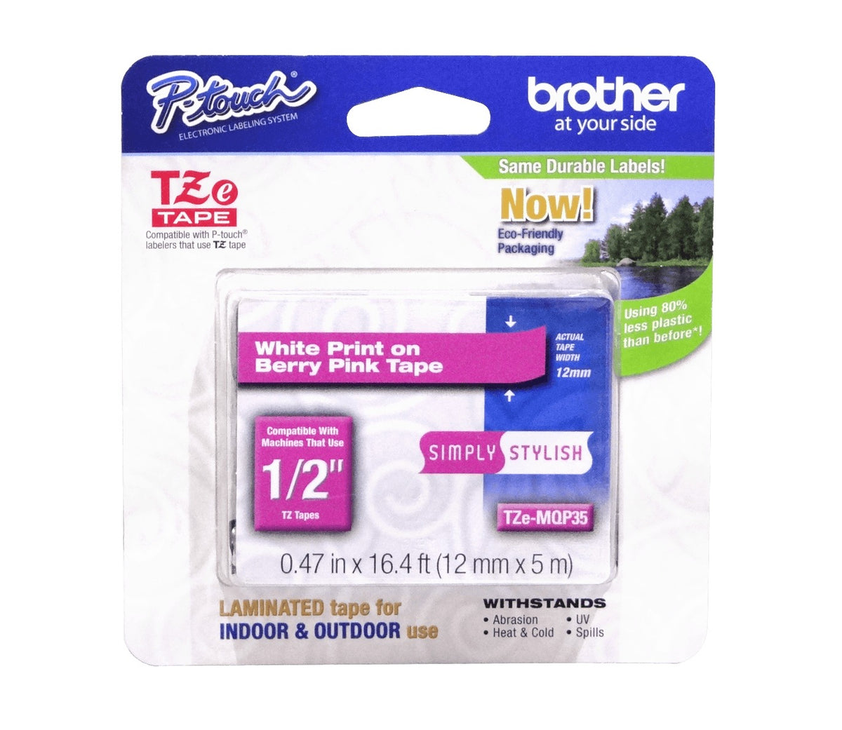 TZE-MQP35 BROTHER 12mm Blanco sobre Fondo Rosado Cinta 5 metros para PT-H110/E300/H200