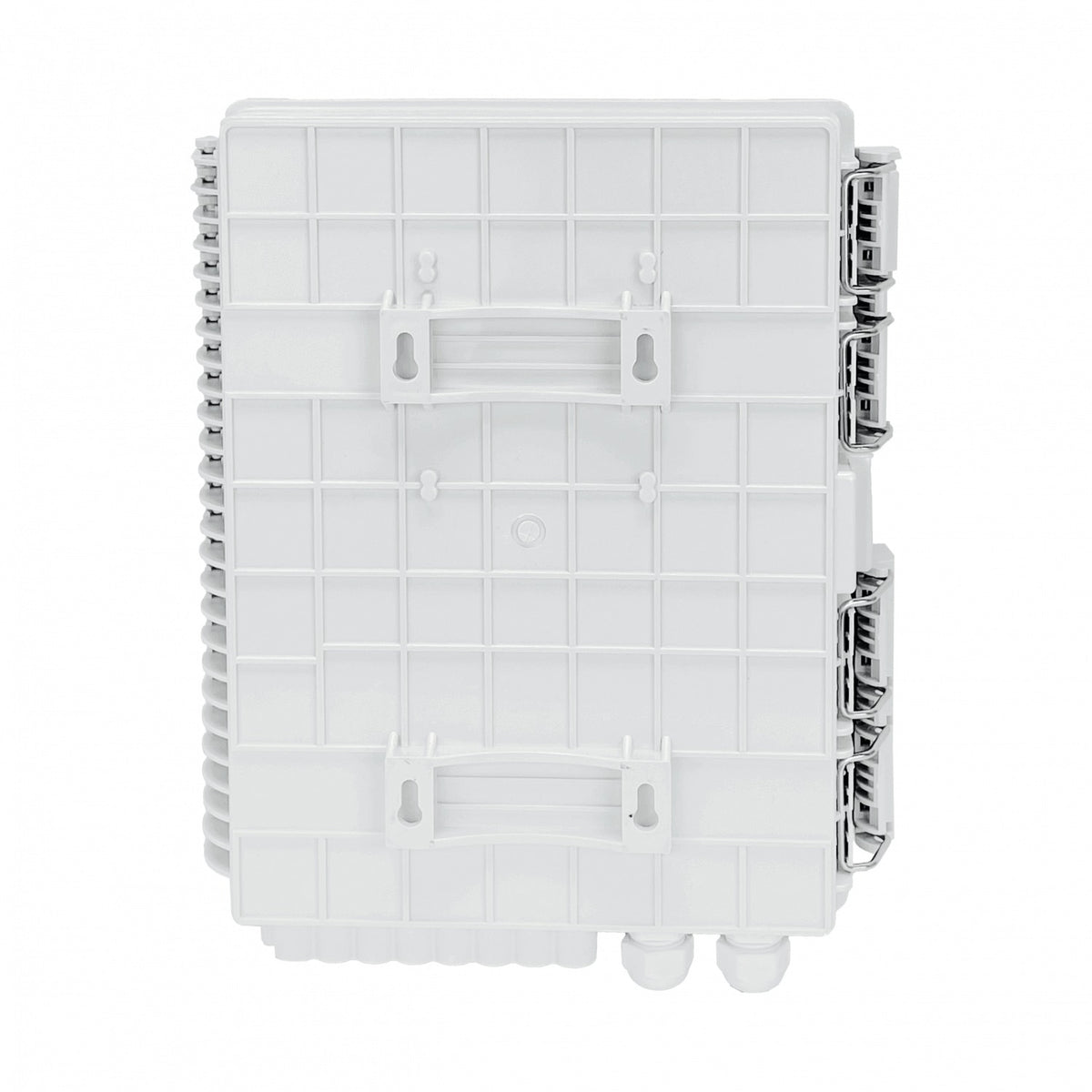 BOX-16 Caja de Fibra Óptica NAP Blanca para 16 Fusiones Rectangulares con 2 Entradas de Estopa, Grado de Protección IP65, Incluye Llave y Requiere Acopladores