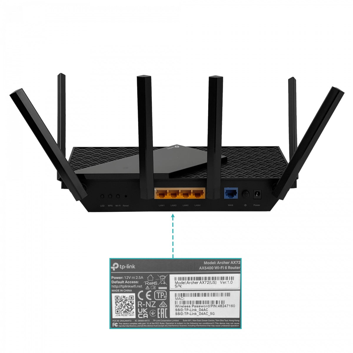 AX72 TP-LINK Enrutador WiFi 6 AX5400 Doble Banda (5GHz a 4804Mbps + 2,4GHz a 574Mbps) con 6 antenas, USB, 4 puertos LAN y 1 WAN