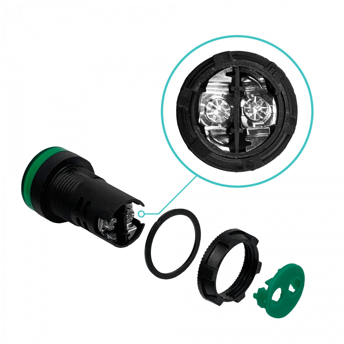 PILOTO-LED-V Verde Luz Piloto LED 220VAC 20mm-diametro 28mm-cabeza 51mm-altura
