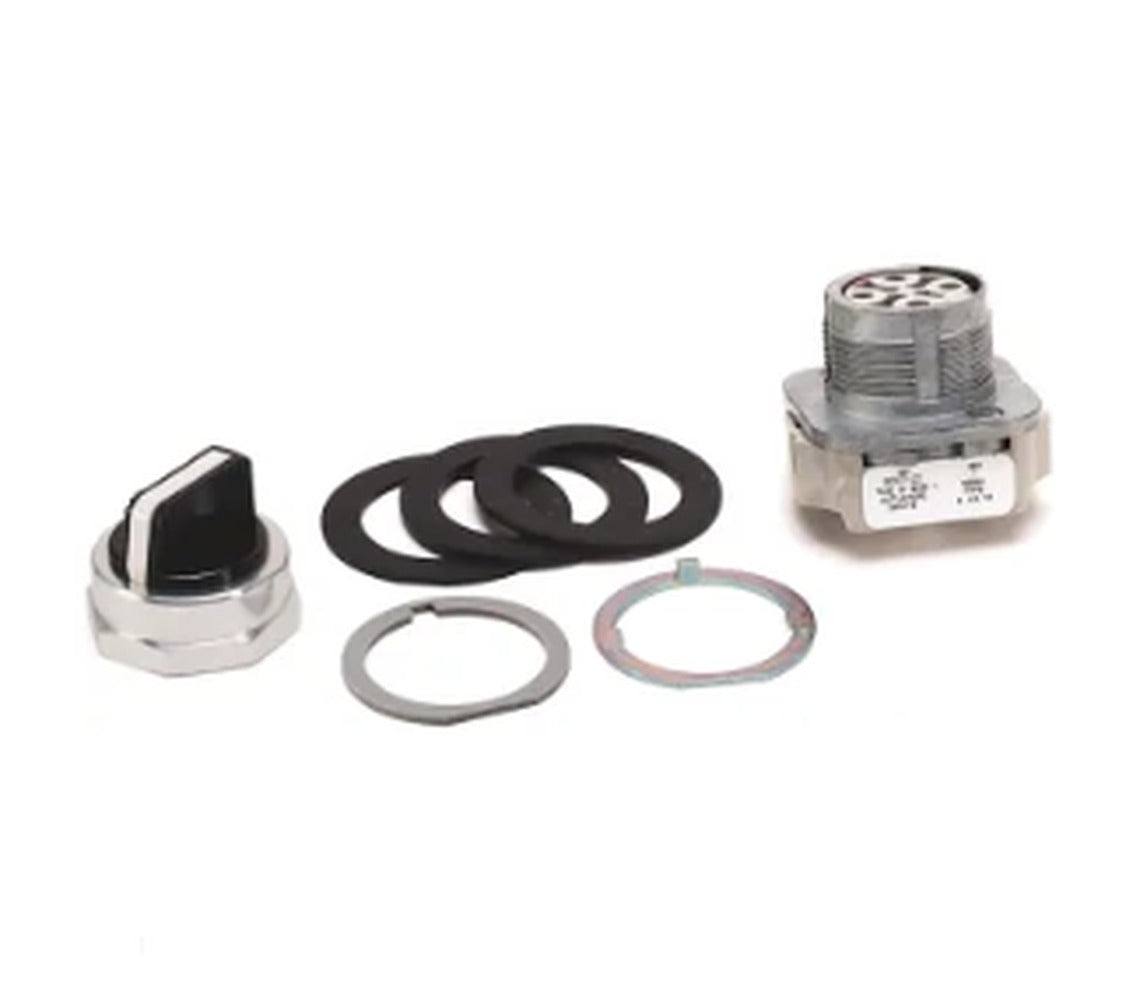 Selector Switch, 3 Position, 30mm, Knob, Black with White Insert, Spring Return from Both