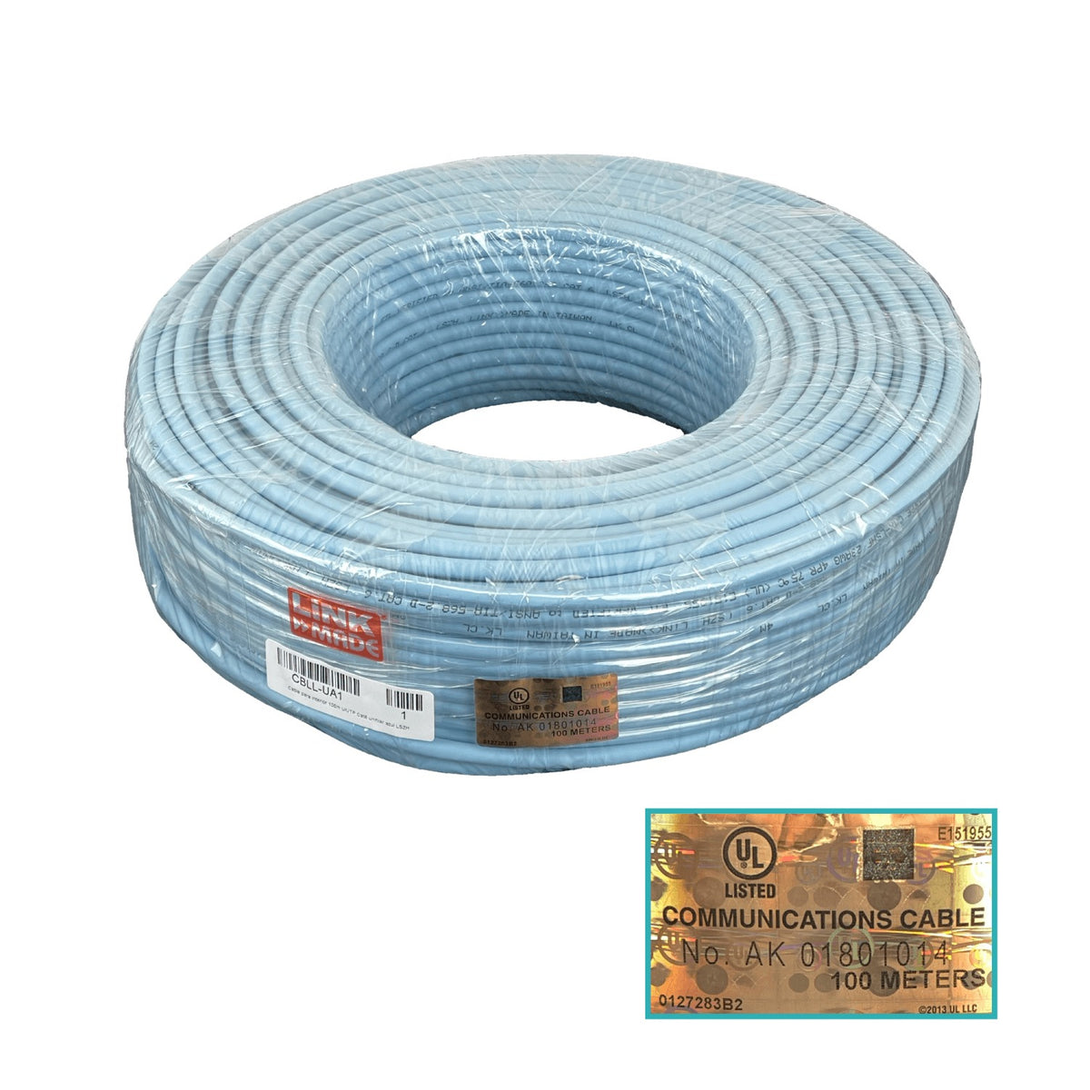 CBLL-UA1 LINKMADE Cable monofilar de cobre UTP Categoría 6, 100 metros, cubierta LSZH color azul, presentado en bobina, fabricado en Taiwán.