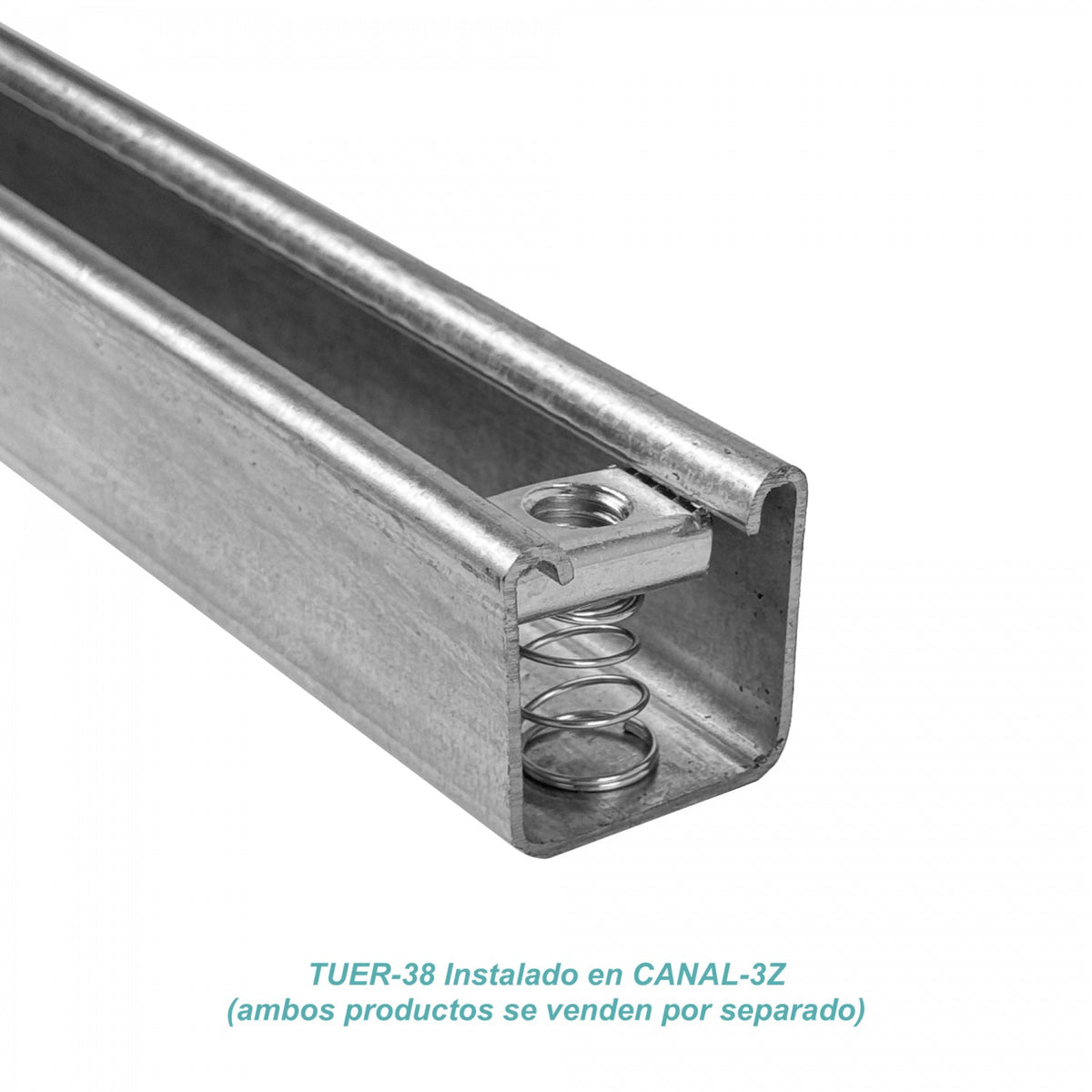 TUER-38 Tuerca con Muelle Rosca interna 3/8pulgada Fijación Riel 42x42mm