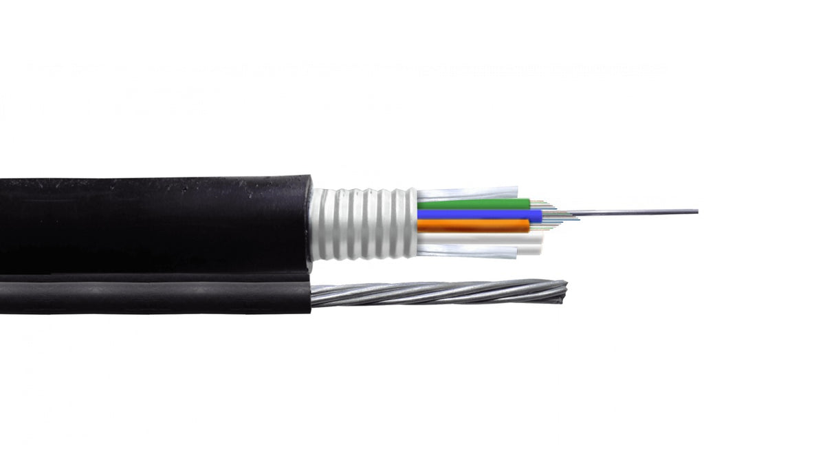 CF3812 OM3 Cable de 12 Fibras Multimodo de 1 metro Figura 8 Negro para Exteriores con Portante de 7x1mm 3 tubos