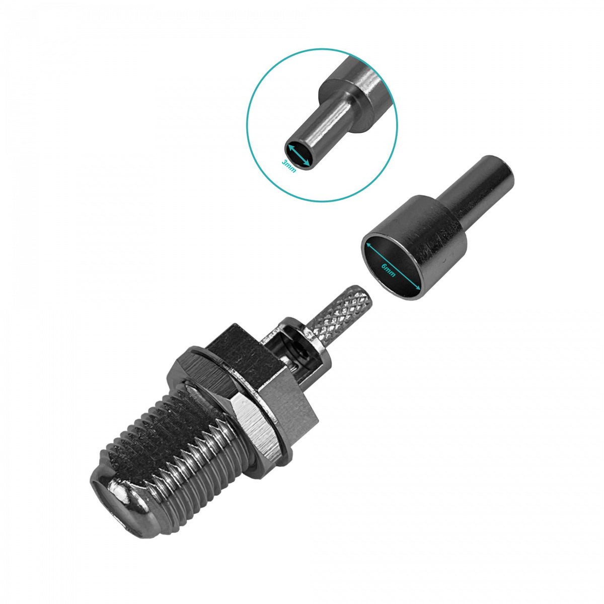 FH1C Conector coaxial crimpeable hembra tipo F para cable RG316, compatible con RG174, referencia CA100