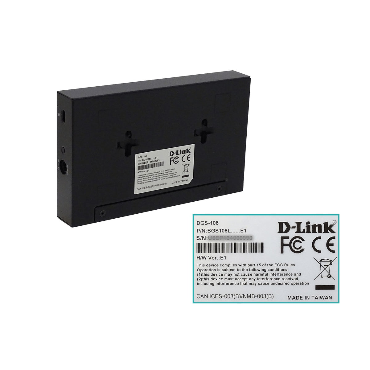 DGS-108. Conmutador D-LINK con carcasa metálica de 8 puertos a 1000 Mbps Gigabit, sin administración, no apto para bastidor, formato reducido, incluye fuente de 5V