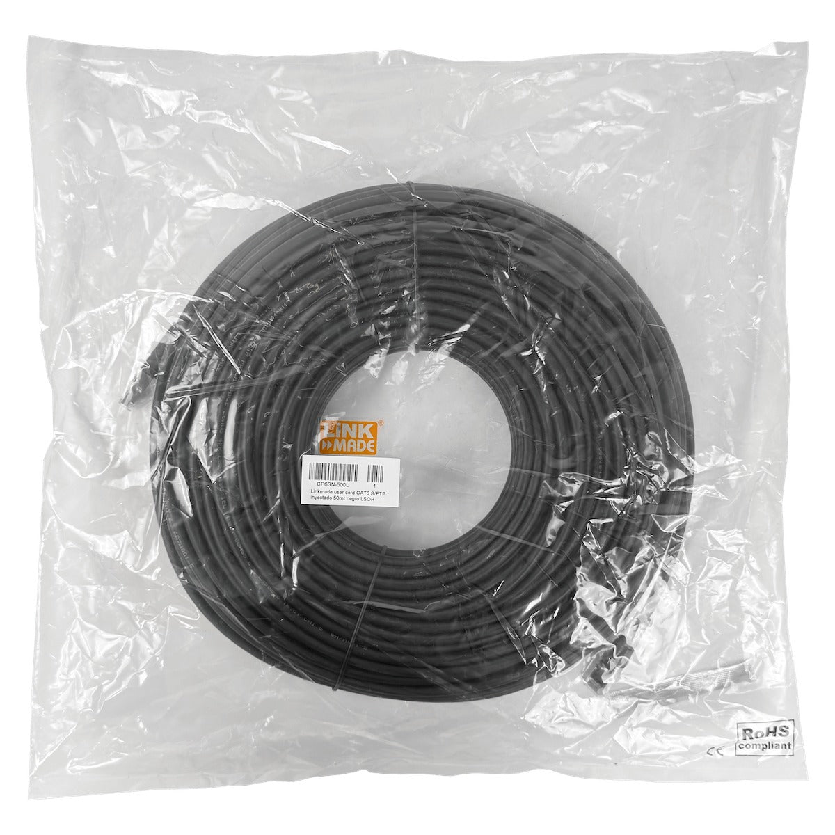 CP6SN-500L LINKMADE S/FTP CAT6 50 metros NEGRO LSZH CABLE DE RED MOLDEADO MULTIHILO