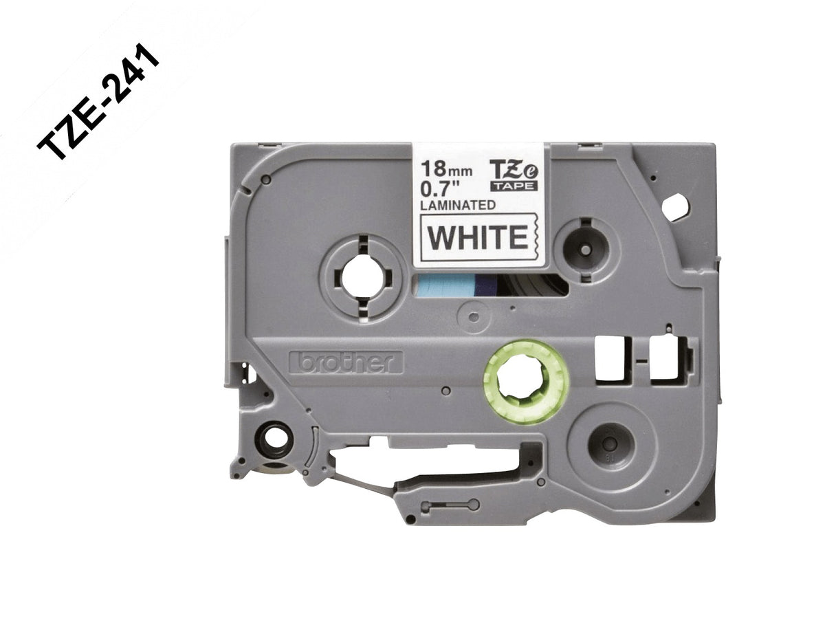TZE-241 BROTHER Cinta de 18mm Negra sobre Base Blanca de 8 metros para PT-E300VP