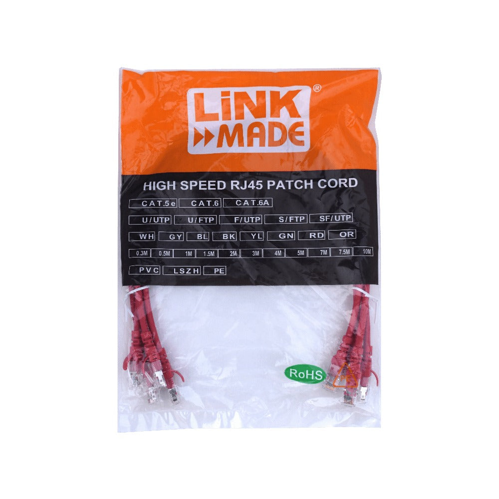 C6AR-05-4 LINKMADE 4 unidades 0,5 metros Cat6a U/FTP Rojo LSZH Cable Latiguillo Inyectado Múltiple 4x50cm