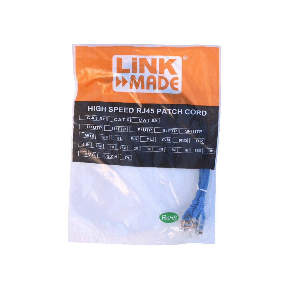 C6AA-03-4 LINKMADE Pack de 4 Cables de Red de 0,3m Cat6a U/FTP Azul LSZH para Conexión Multifunción 4x30cm