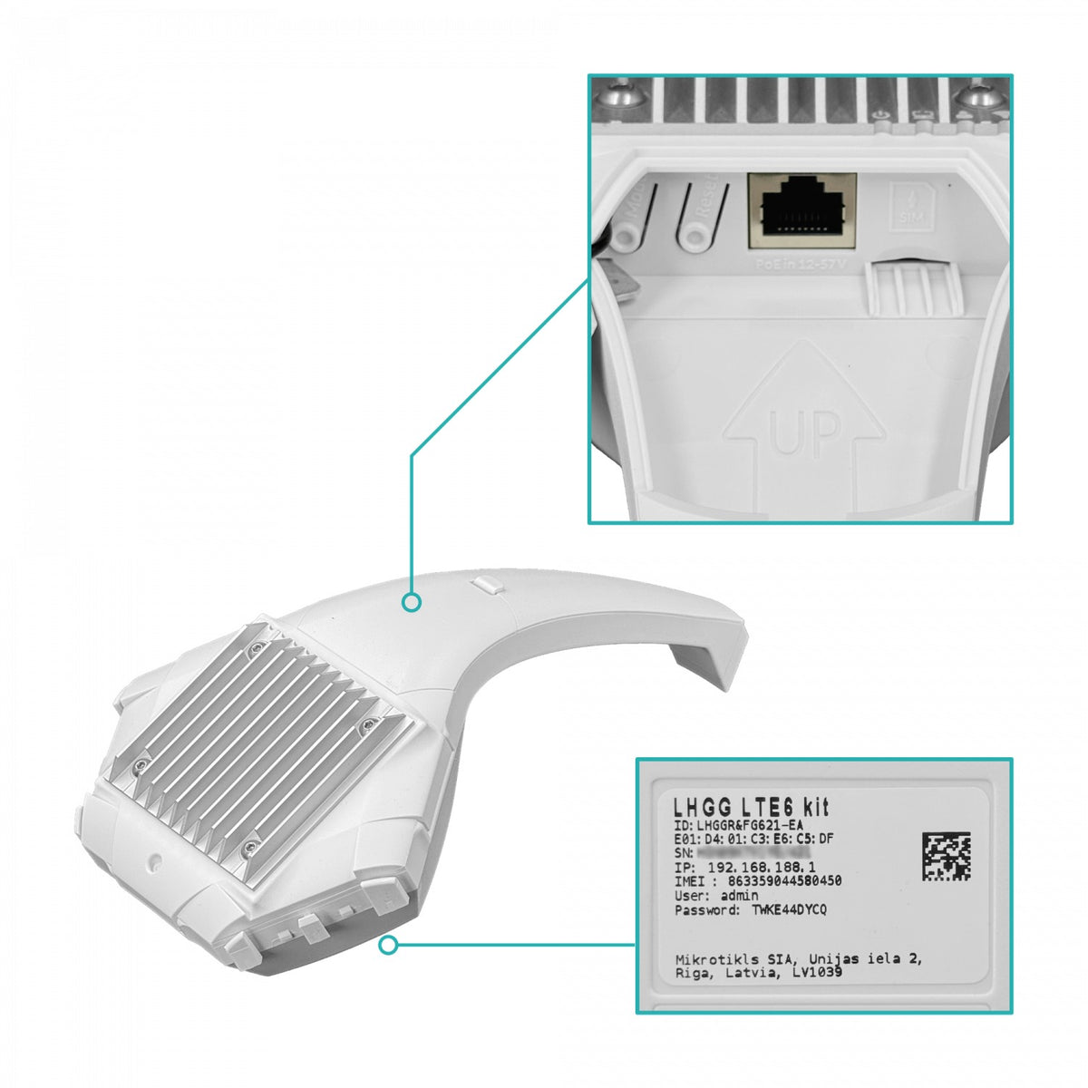 LHGG-LTE6-KIT MIKROTIK Antena Enrutador 1 Puerto 10/100/1000 CAT6 17dBi 300/50Mbps 1 Ranura SIM 25º Capa 3 Incluye Adaptador 24V LTE/3G 391mm