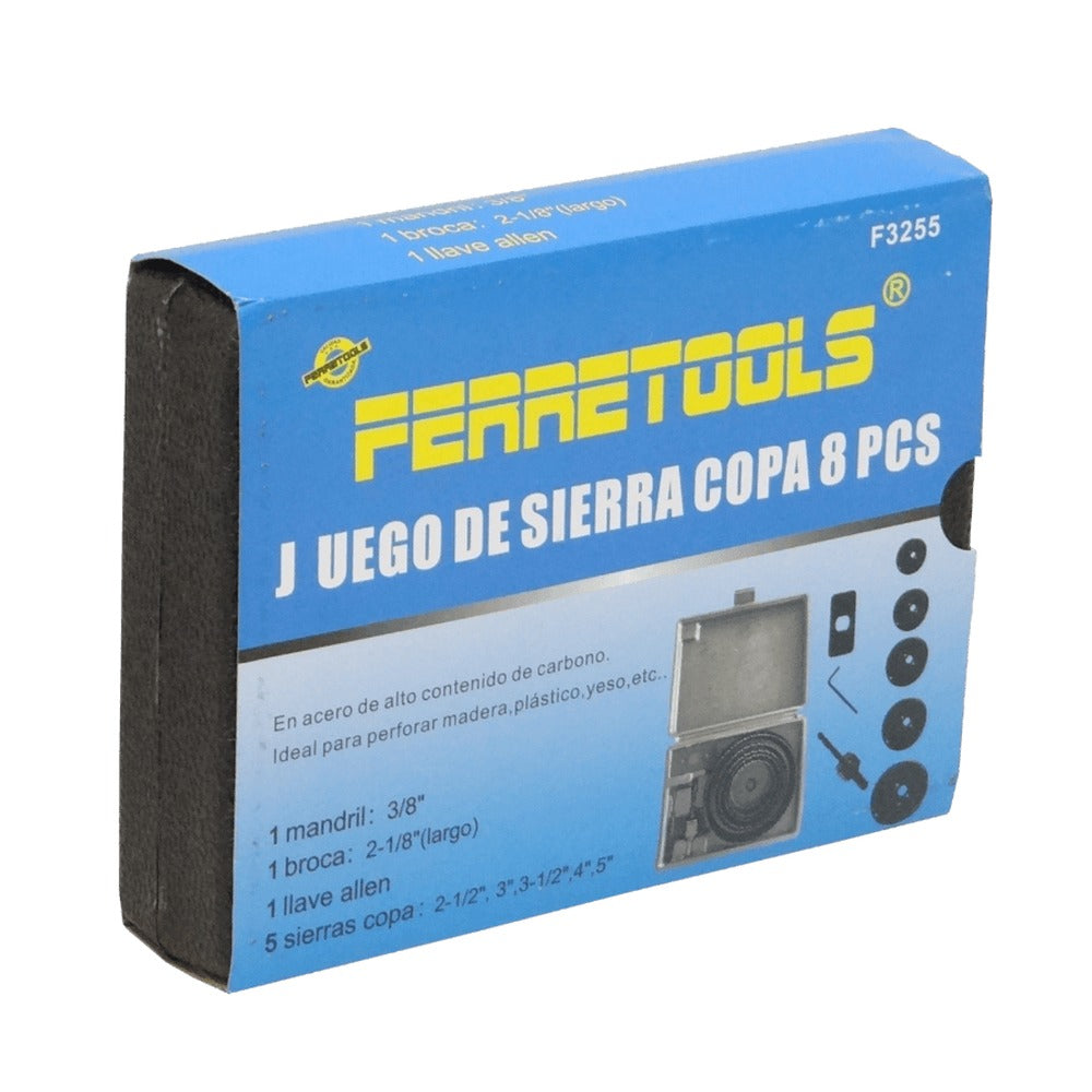 F3255 64-76-89-102-127mm Juego-5piezas Sierras de Corona para Madera Portabrocas-3/8pulgadas