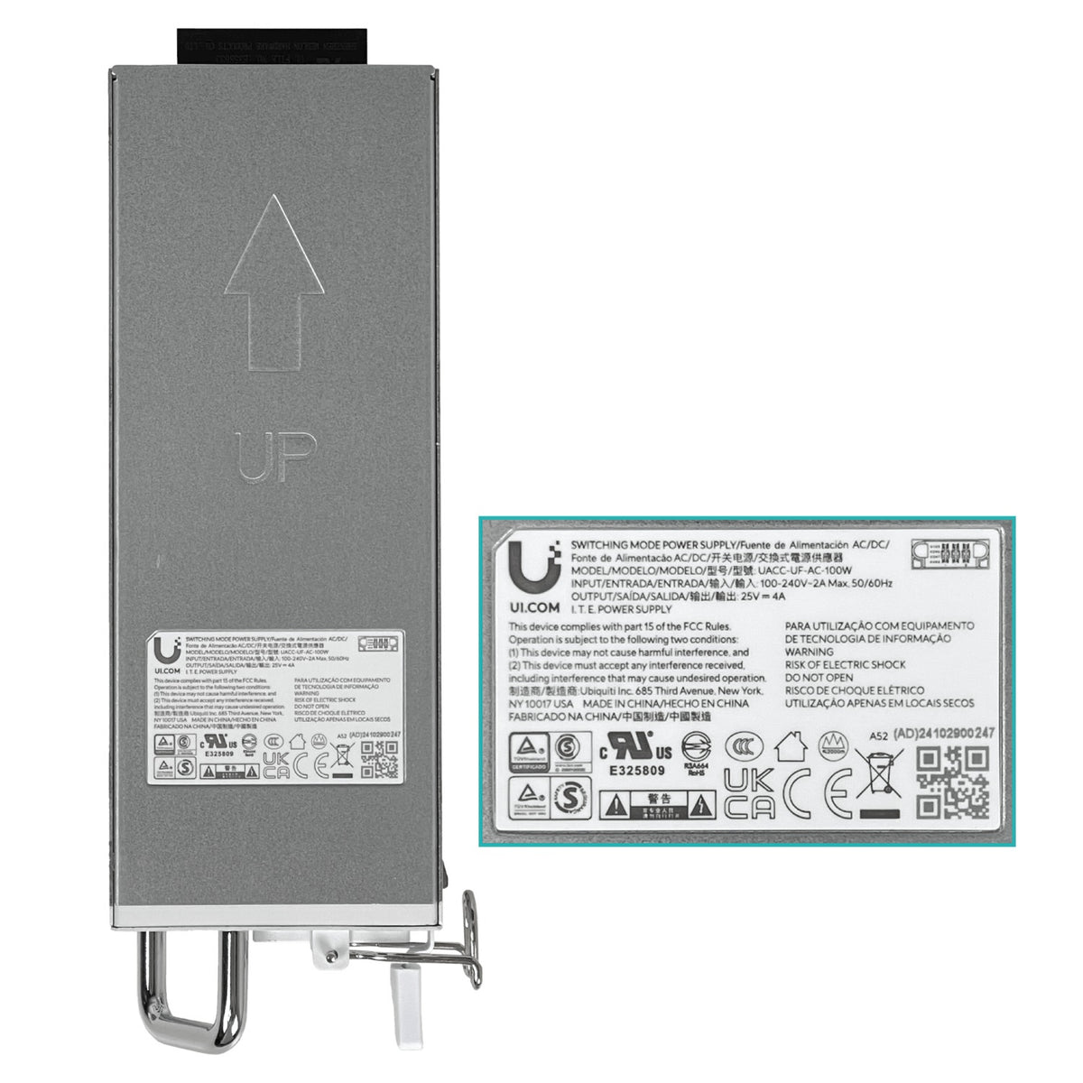 UACC-UFAC. UI Módulo de alimentación 24V 4A 100W 100-240V C14 para UISP-FIBER-OLT-XGS UACC-UF-AC-100W UBIQUITI