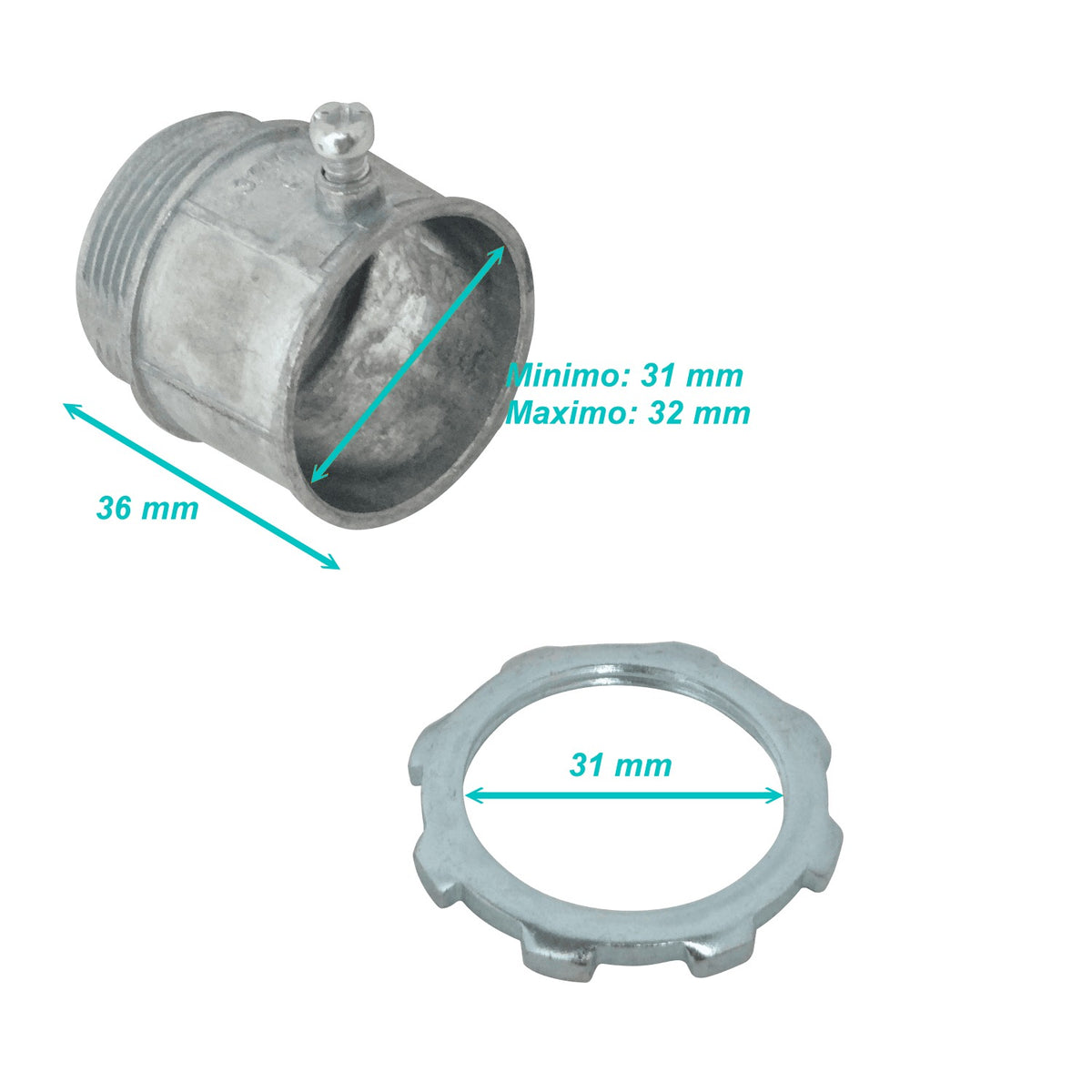 EMT32-SA 32mm Zinc Salida Caja c/Hilo para Conduit Rigido Metalico