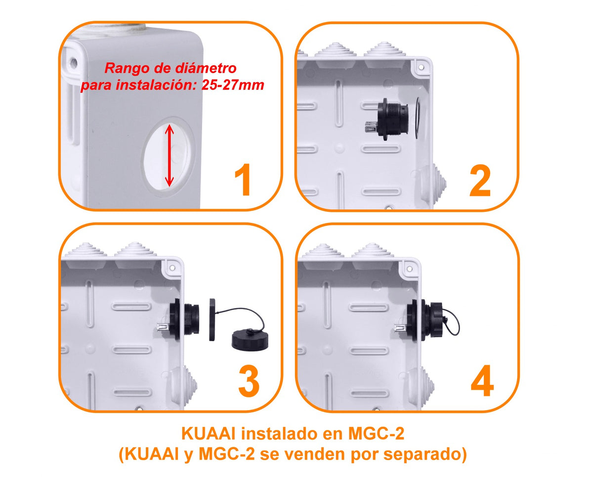 KUAAI Industrial USB3.0 A-A USB-AH-AH Negro Plástico con Protector para 1pulgada 25-27mm