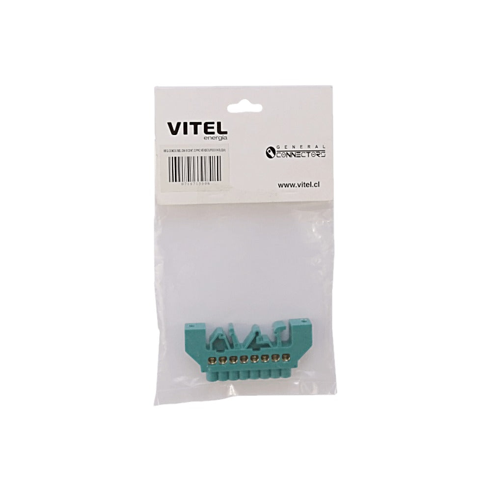 REGLETA-DV8 Bloque Distribución Verde 8 Terminales 4mm Carril DIN Reparto Eléctrico