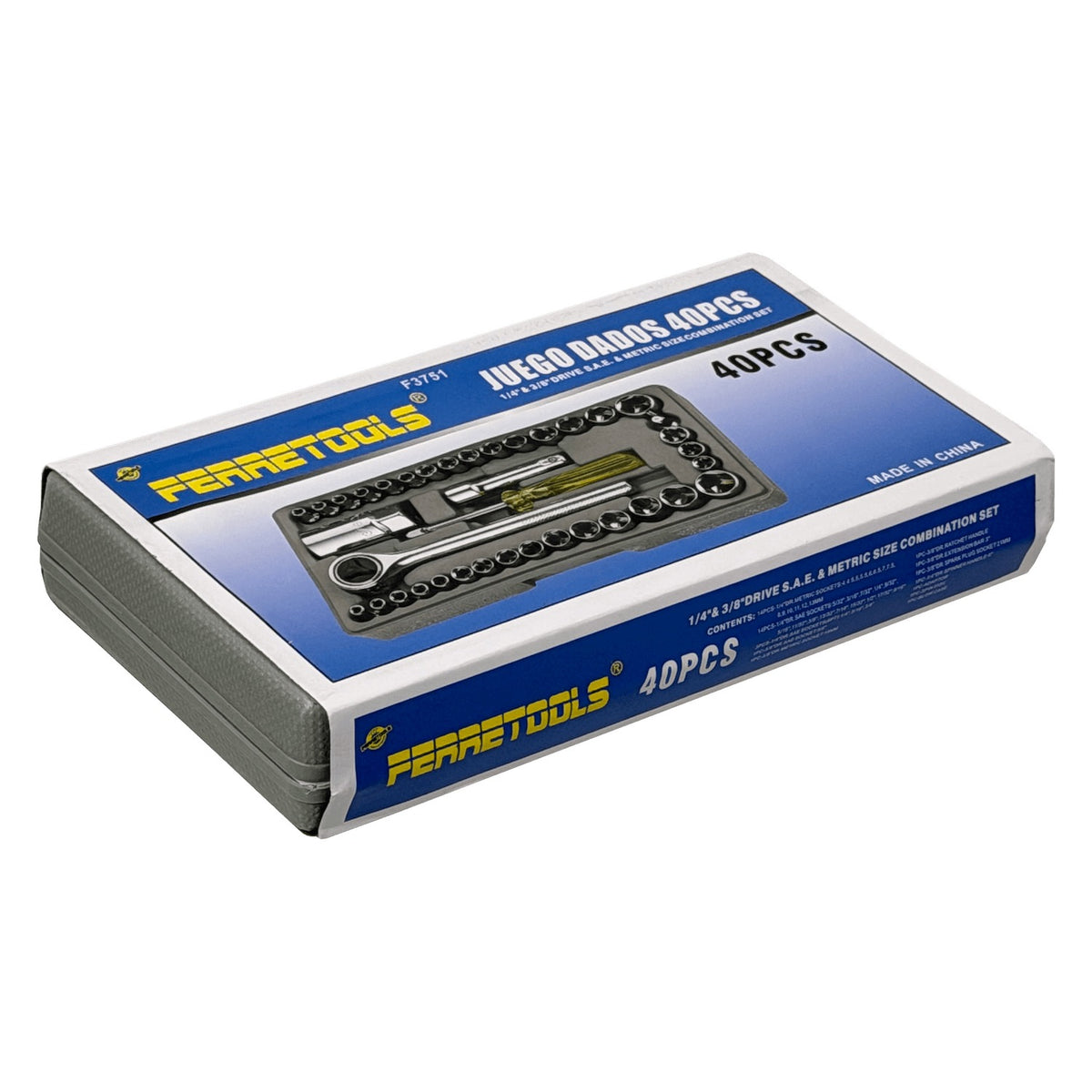 DADOS-T Hex-5/32-5/8 Hex-4-15mm Corona-1/4-3/8 40-piezas