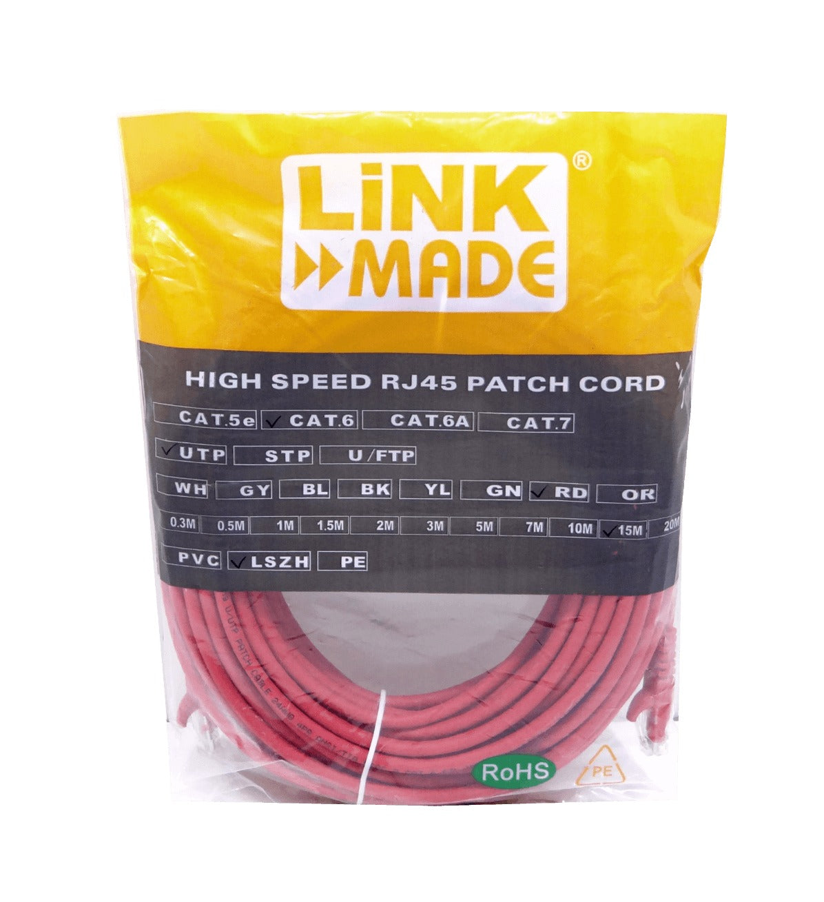 CP6R-150L LINKMADE Cable de Conexión Multihilo Cat6 U/UTP Rojo LSZH de 15 metros Moldeado por Inyección
