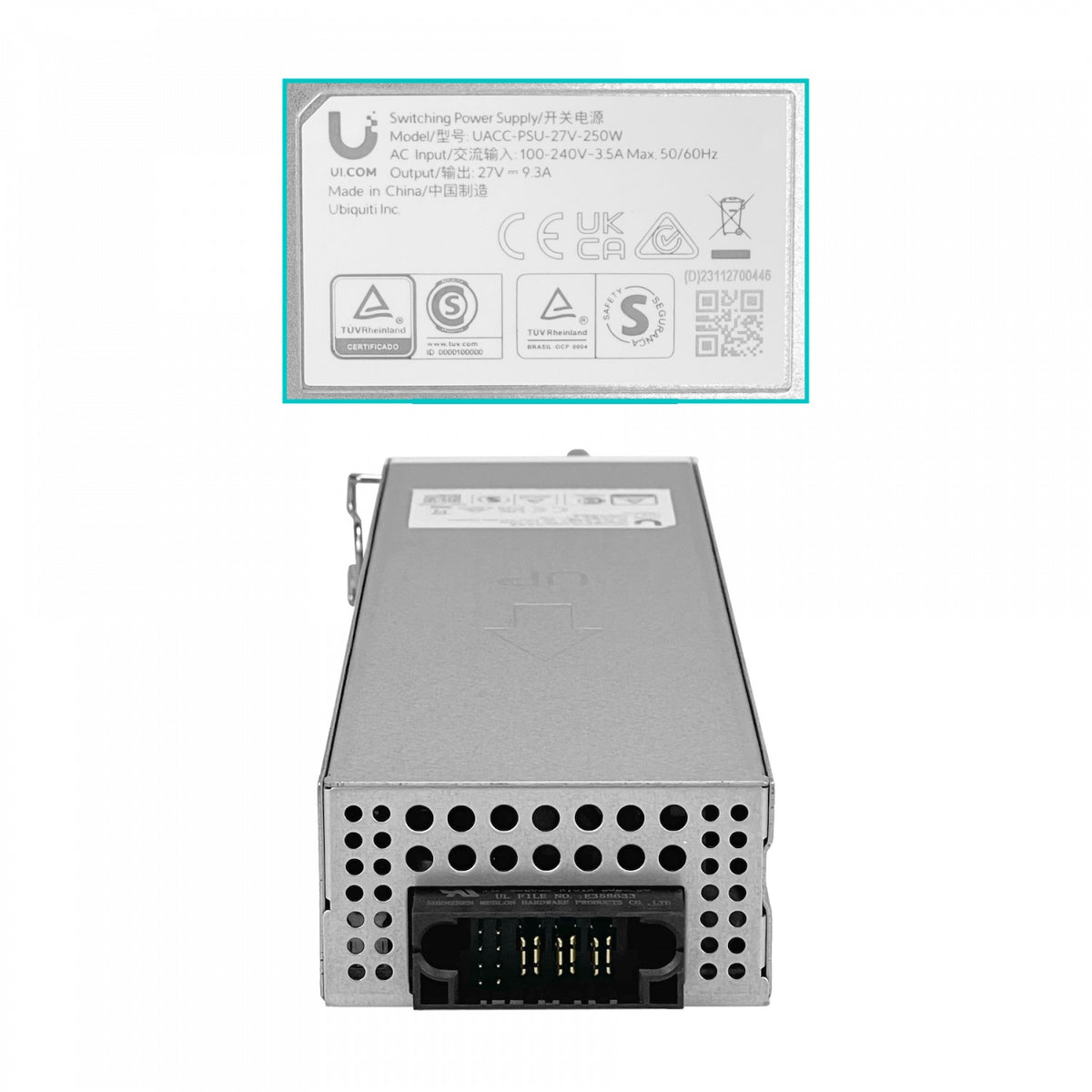PSU-27. Fuente de alimentación UI 27 V, 9,3 A, 250 W, entrada 100-240 VAC, conector C14, compatible con UISP-P-Pro, modelo UACC-PSU-27V-250W. UBIQUITI
