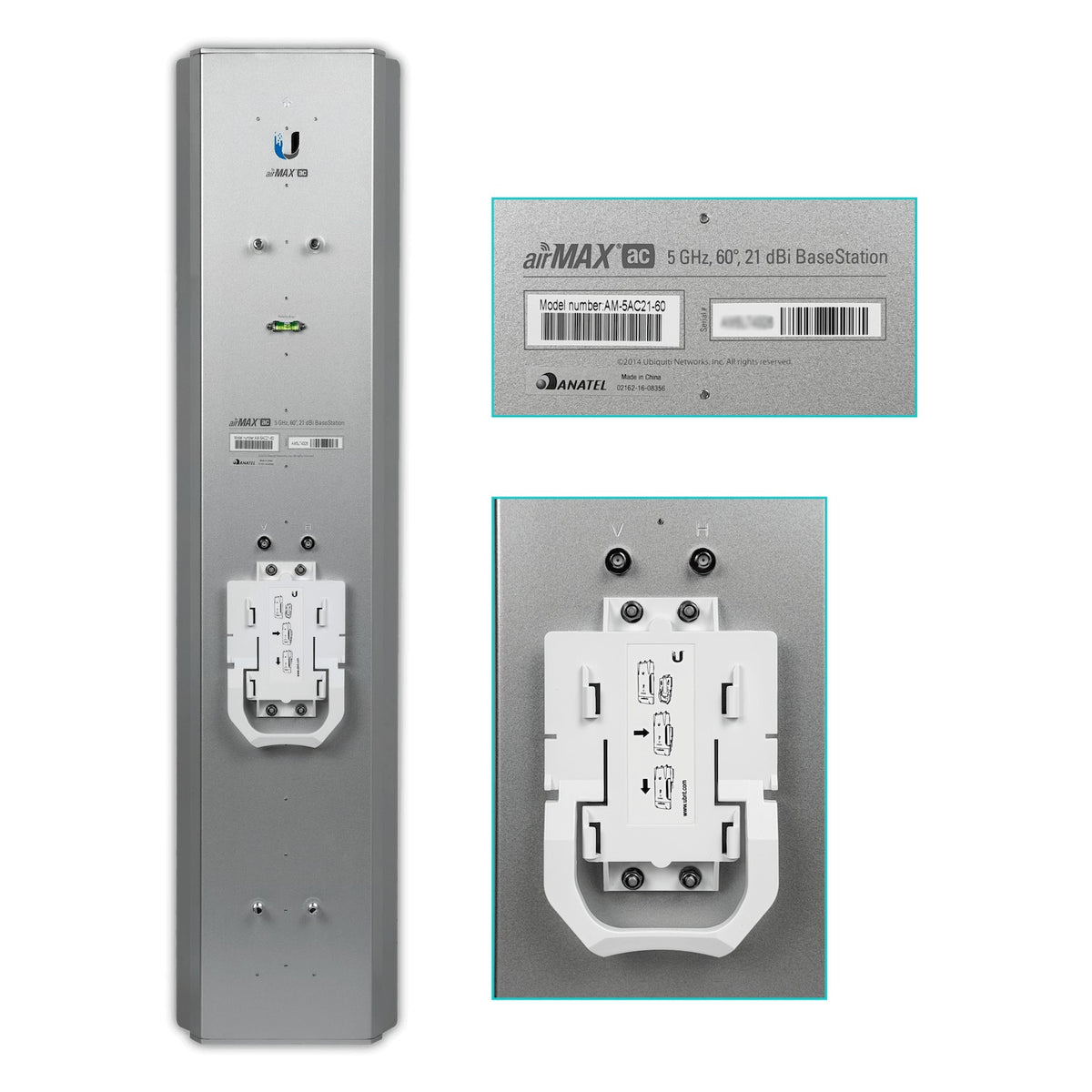 AM-5AC21-60. Antena sectorial UI de 21 dBi, apertura de 60°, banda de 5 GHz, conectores 2-RPSMA macho/hembra, AM-M521-60-AC UBIQUITI