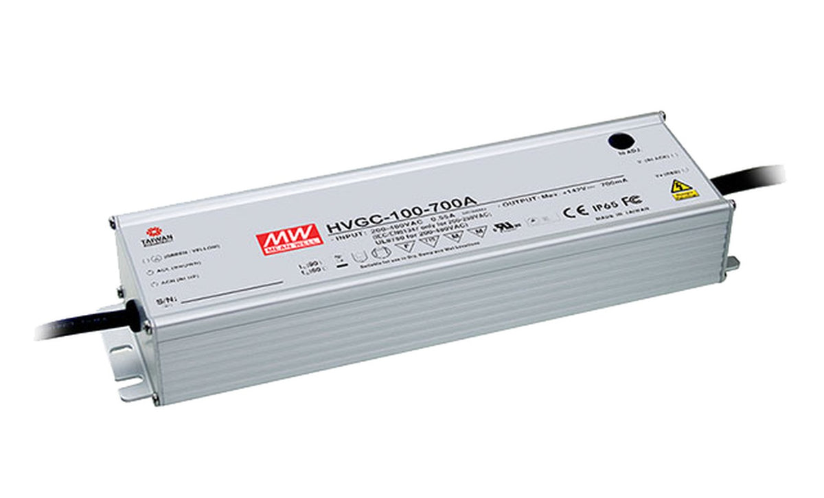 Driver LED corrriente carcasa metal 100W HVGC-100 - 350mA (comúnmente usado) - AB - Ajuste Potenciómetro (Io) + 3 en 1