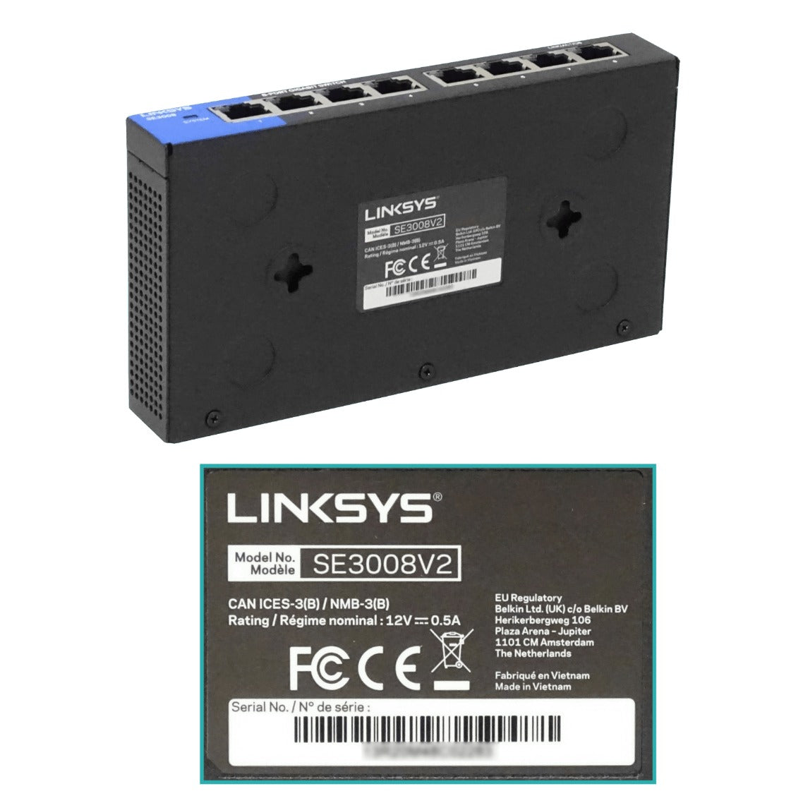 SE3008 LINKSYS Switch de Escritorio 8 Puertos 10/100/1000 Gigabit No Administrable No Rack 169x90x27mm