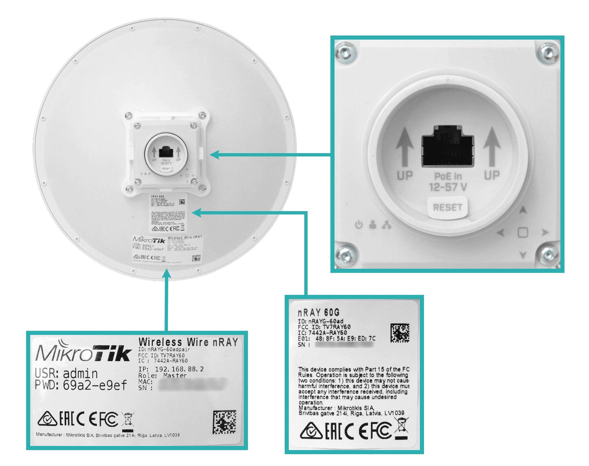 WIRELESS-WIRE-NRAY MIKROTIK 2-unid Enlace-1500m 261mm 60GHz 802.11ad 1-1000 OS-L3 incl24V