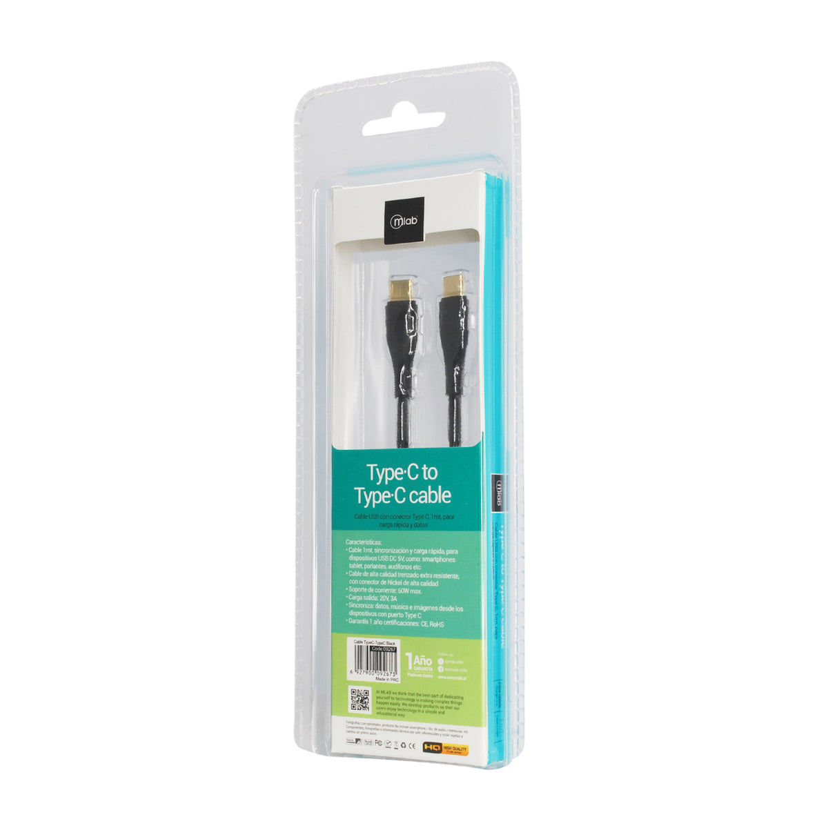 Cable USB-C a USB-C de 1 m color negro – Mlab