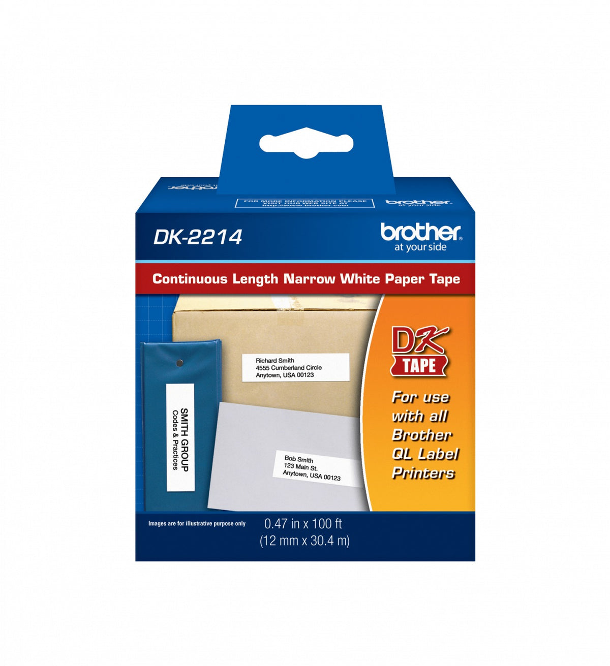 DK2214 BROTHER 12mm x 30,4mt Negro sobre Blanco Rollo-Continuo Autoadhesivo para QL