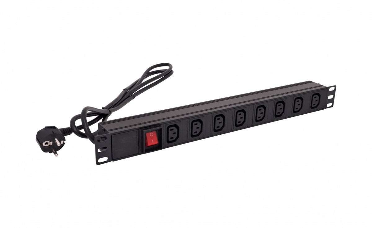 RG8-C13 Unidad de Distribución 8-Tomas-C13 Enchufe-Schuko-16A Rack-1U Interruptor Luminoso