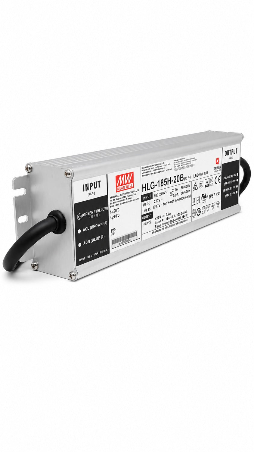 Driver LED carcasa metálica voltaje 185W HLG-185H - Fija - 20V