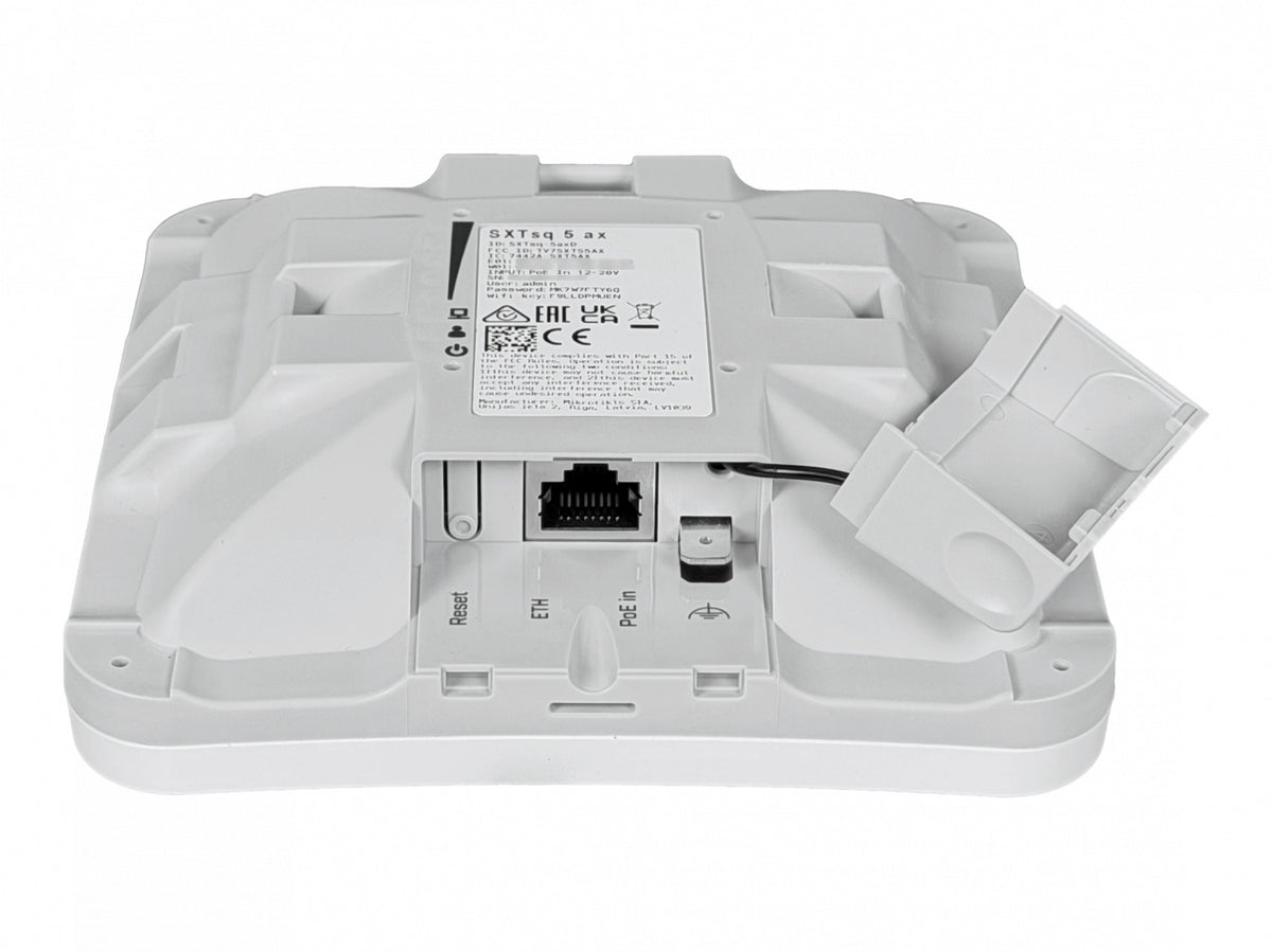 SXTSQ-5AXD MIKROTIK Antena WiFi 6 Banda 5GHz Estándar AX Ganancia 16dBi Arreglo 2x2 Nivel 3 Instalación Exterior Provisión 24V
