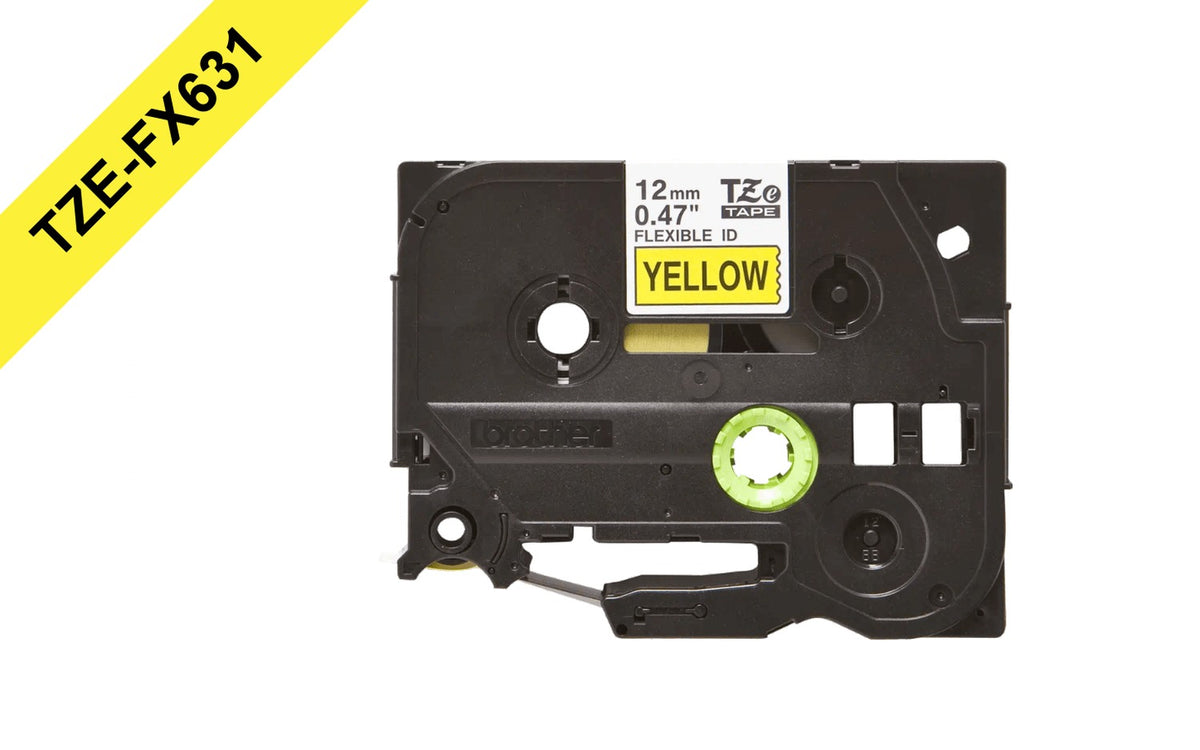 TZE-FX631 BROTHER Flexible 12mm Negro sobre Amarillo Cartucho 8m p/PT-H110 Extra-Flexible