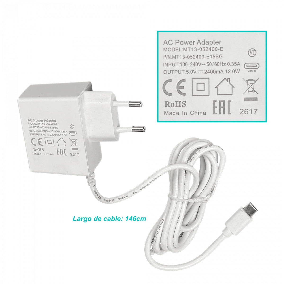 F5-24 MIKROTIK 5V 2,4A Fuente de alimentación Conector Type-C USB MT13-052400-E15BG