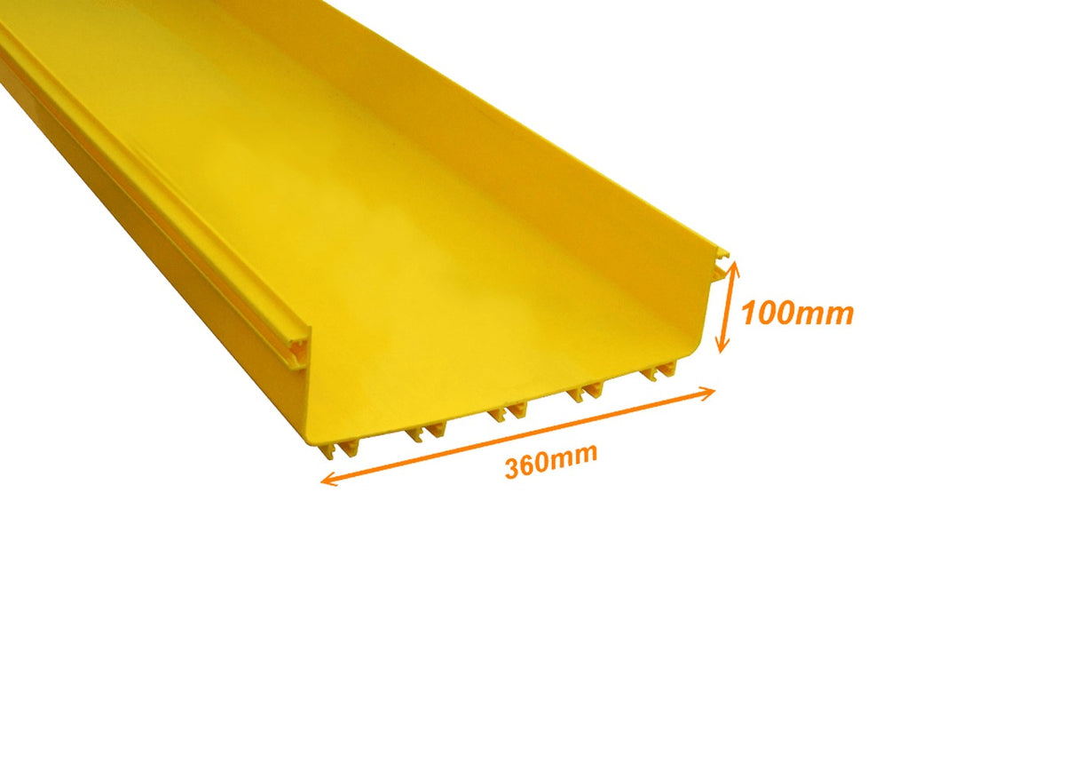 CC-360 Conducto Rectangular LSZH Amarillo de 360x100mm por 2 metros Sin Cubierta ni Divisor, Acople Macho