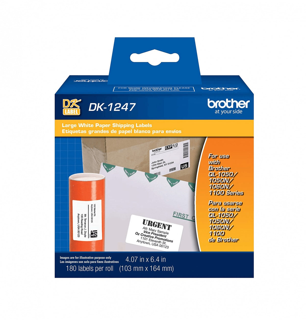 DK1247 Brother 103x164mm 180-Etiquetas Autoadhesivas Papel Blanco requiere-QL-1110NWB