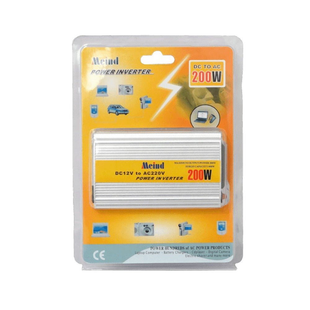 INV-200 MEIND 200W Convertidor 24/12VDC Entrada 220V Salida USB 5V Amperaje Alto Inversor Enchufe Automóvil
