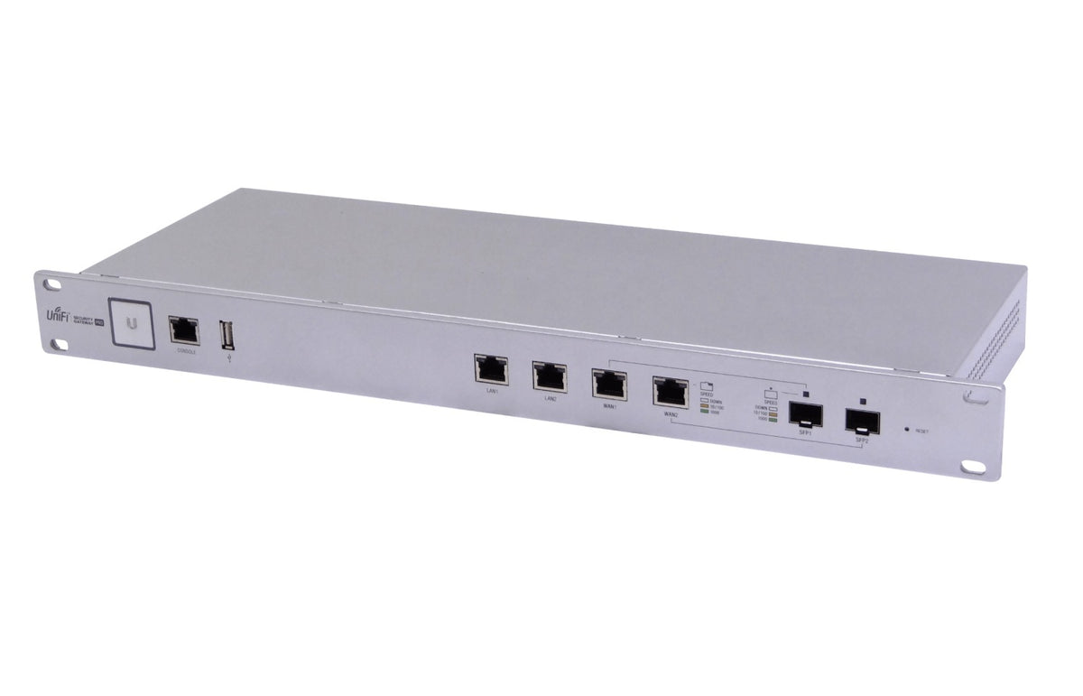USG-PRO-4-LIQ Router USADO UBIQUITI UniFi, 2 puertos LAN Gigabit, 2 puertos combo SFP para WAN, consola RJ45/USB