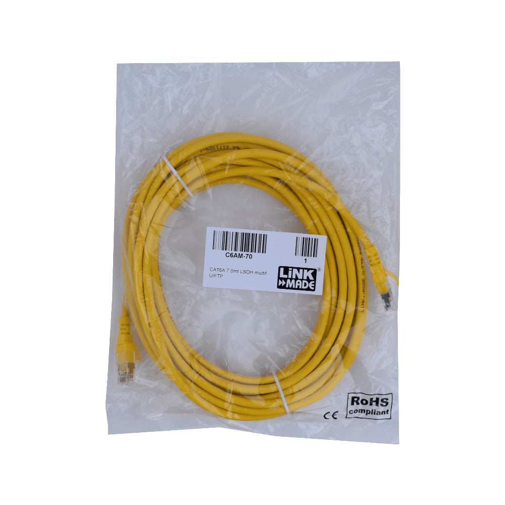 C6AM-70 LINKMADE 7mt Cat6a U/FTP Amarillo LSZH Cable Patch Inyectado Multifil