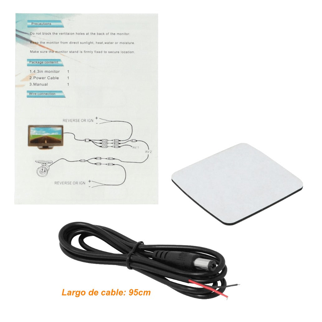 P4P Monitor 4-pulgadas Pantalla Analógica 2-Conectores-RCA Hembra Plug-5,5x2,1mm Uso Automotriz/Pared