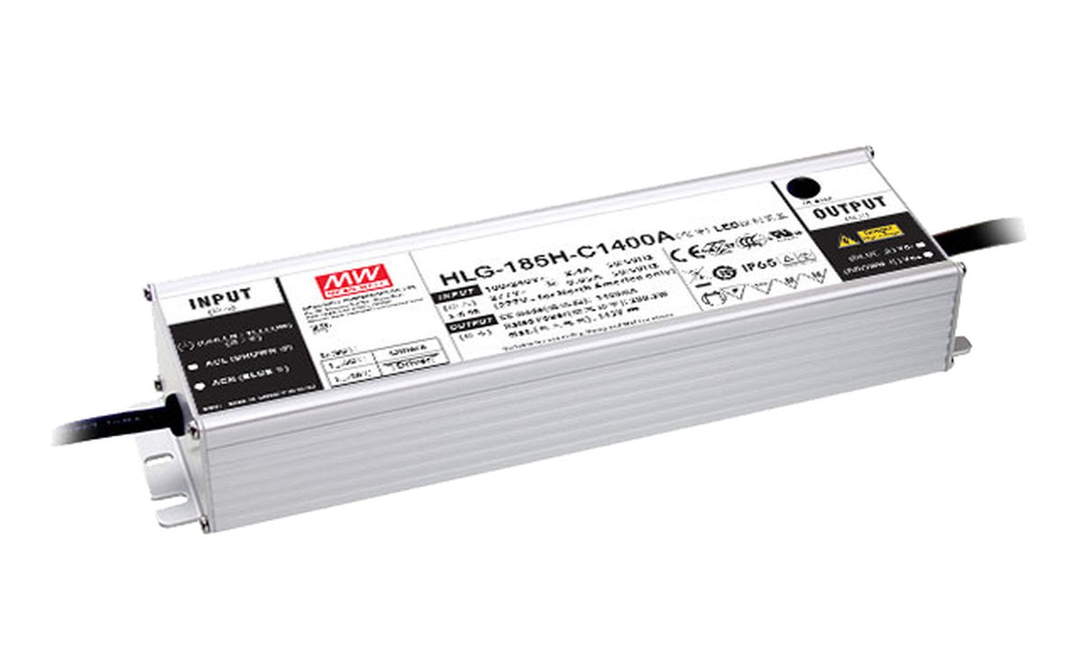 Driver LED carcasa metálica corriente 185W HLG-185H-C - 1400mA - AB - Ajuste Potenciómetro (Io) + 3 en 1