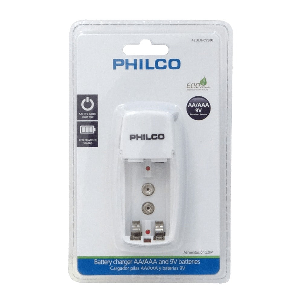 CARGADOR-9V PHILCO Cargador para 1 Batería 9V (20mA) o 2 Pilas AA/AAA (130mA) Pilas No Incluidas