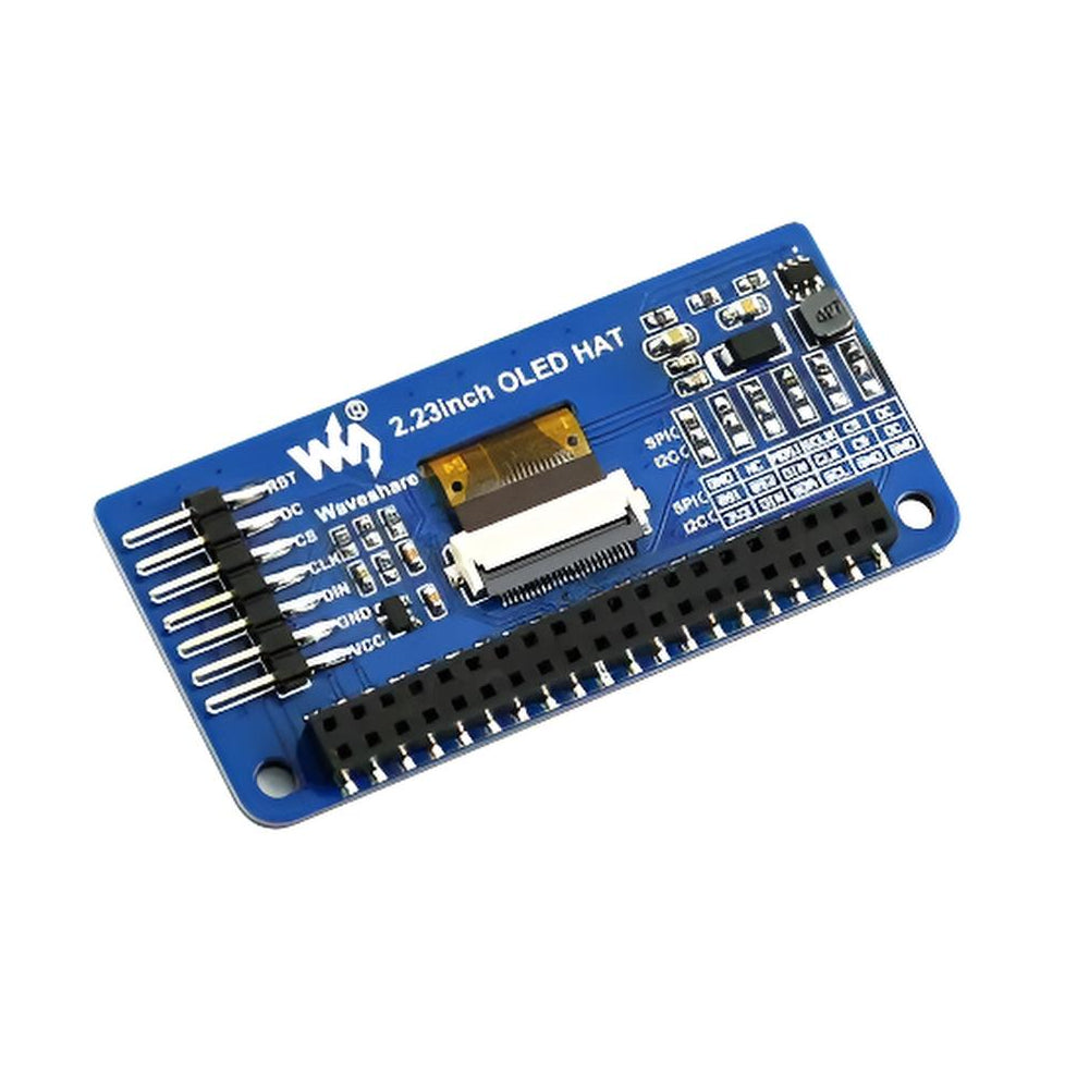 Módulo de visualización OLED HAT de 2.23 pulgadas, resolución 128×32, interfaz SPI/I2C compatible con Raspberry Pi – Waveshare